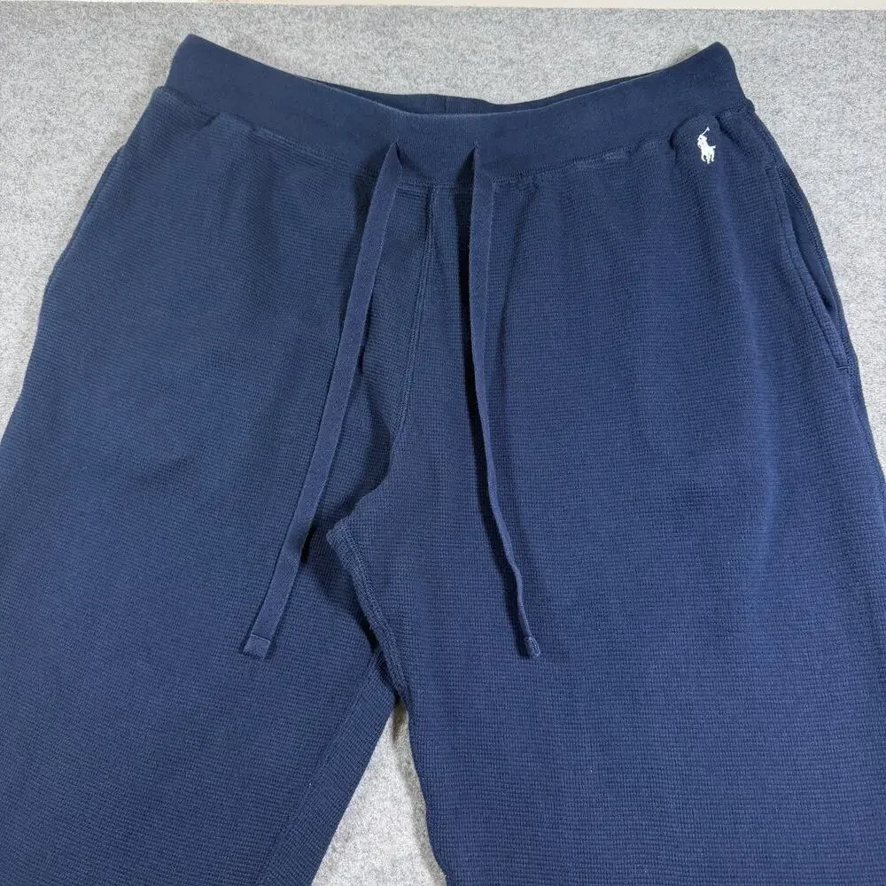 Polo Ralph Lauren Waffle Thermal Pants Mens L Navy Drawstring Cotton Lounge